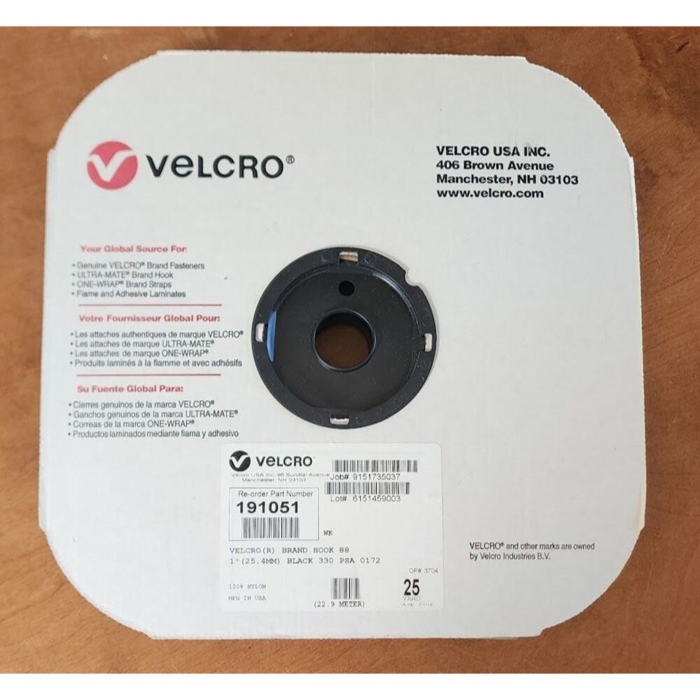 Velcro Brand USA Hook 88 Nylon 25 yard 1" Black 191051 Adhesive Strip Roll 75 ft